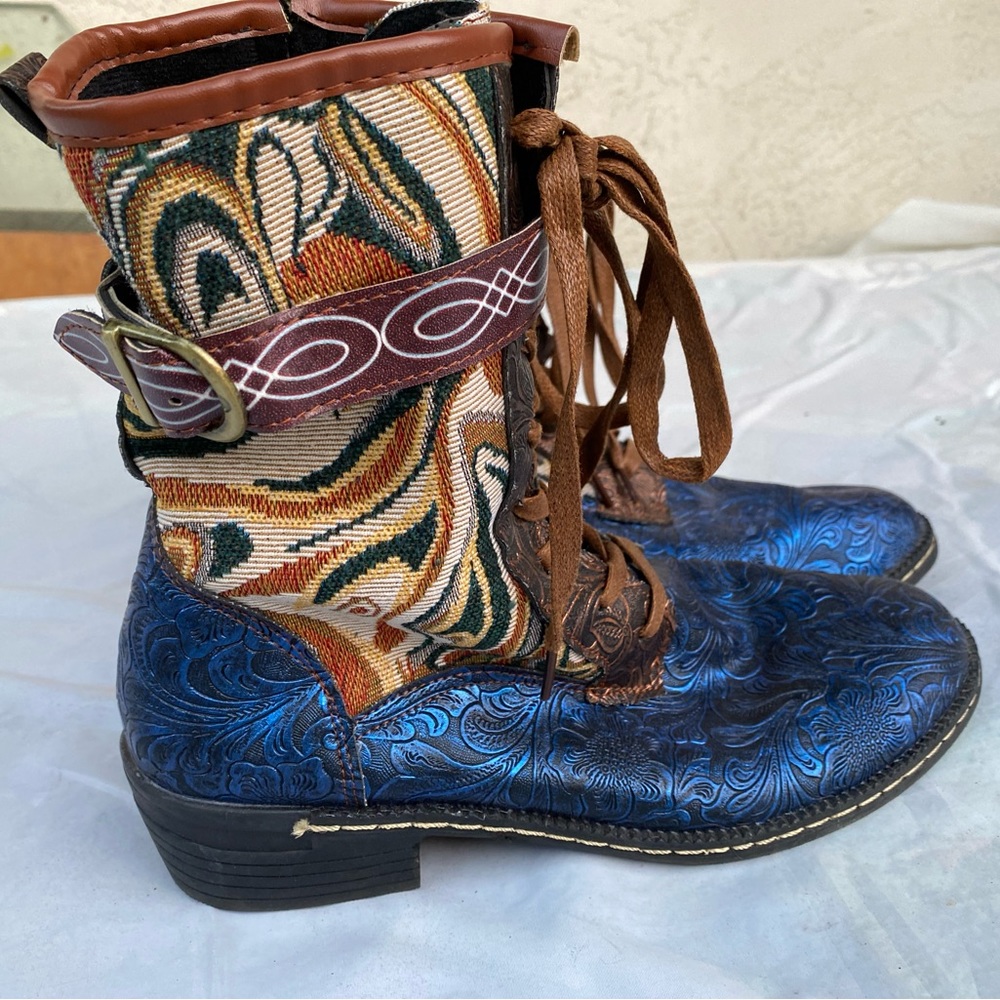 Blue western combat moto  boots